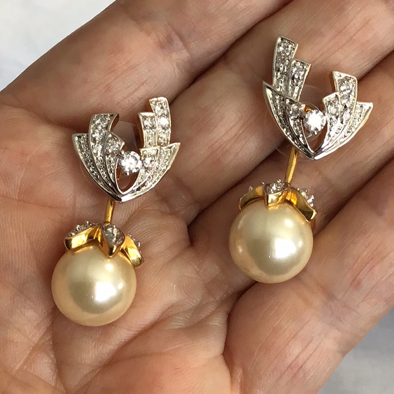 New Gold Tone Cubic Zirconia Pearls Interchangeable Earrings 25$